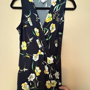 Kaileigh Blue and Yellow Floral Faux Wrap Dress